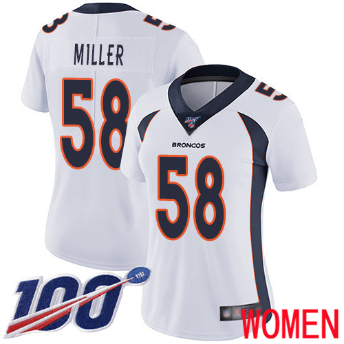 Women Denver Broncos #58 Von Miller White Vapor Untouchable Limited Player 100th Season Football NFL Jersey